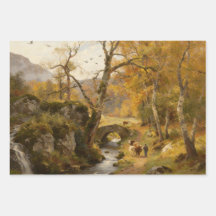 Vintage Oil Painting Rural Autumn Wrapping Paper