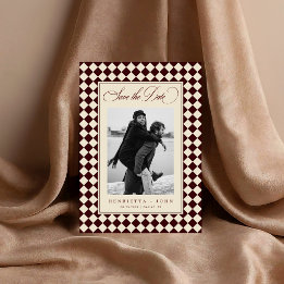Vintage Old Money Preppy Checkered 2 Photo Wedding セーブザデート
