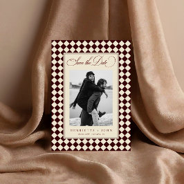 Vintage Old Money Preppy Checkered 2 Photo Wedding セーブザデート