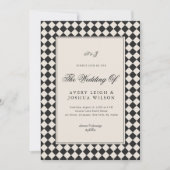 Vintage Old Money Preppy Checkered Photo Wedding 招待状 (正面)