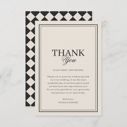 Vintage Old Money Preppy Checkered Retro Wedding サンキューカード (正面/裏面)