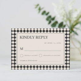 Vintage Old Money Preppy Checkered Wedding 出欠カード