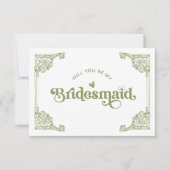 Vintage Olive green Bridesmaid Proposal card サンキューカード (正面)