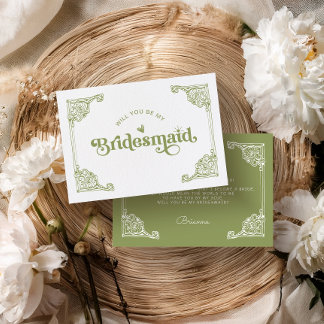 Vintage Olive green Bridesmaid Proposal card サンキューカード