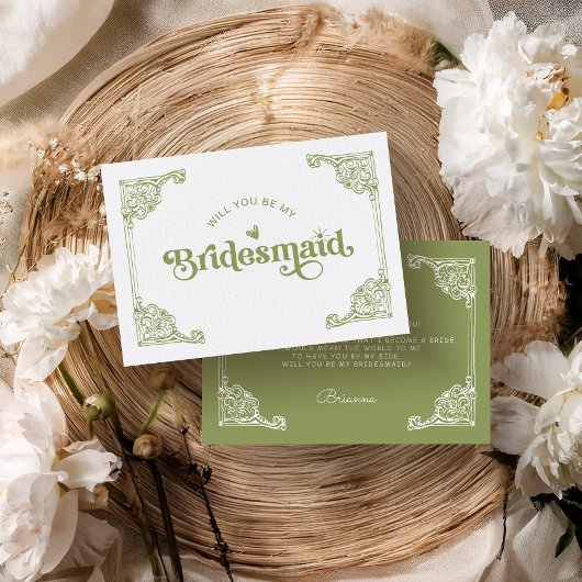 Vintage Olive green Bridesmaid Proposal card サンキューカード