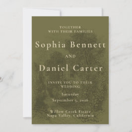 Vintage Olive Green Wedding 招待状