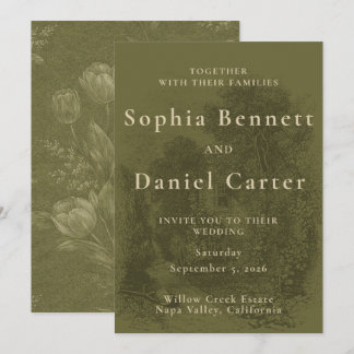 Vintage Olive Green Wedding 招待状