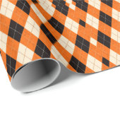 Vintage Orange Black Argyle Pattern ラッピングペーパー (ロールコーナー)