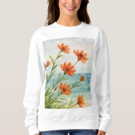 Vintage Orange Floral Botanical Watercolor Sweatsh スウェットシャツ