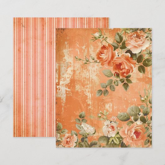 Vintage Orange Floral Striped Journal Sheet (正面/裏面)