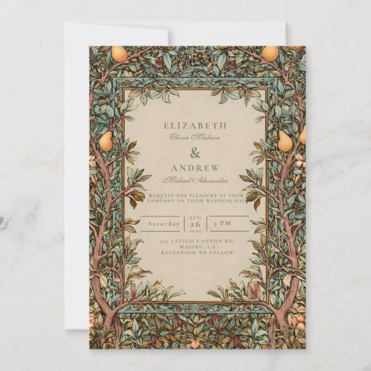 Vintage Orchard Botanical Wedding 招待状 (正面)