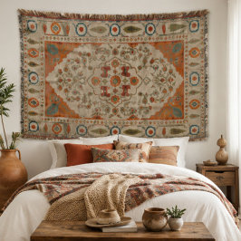 Vintage Oriental Floral Kilim Southwestern Boho スローブランケット