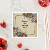 Vintage Ornament Floral Birthday スタンダードカクテルナプキン (インサイチュ)