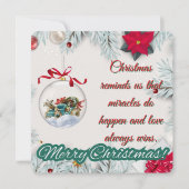 Vintage Ornament & Poinsettia Christmas シーズンカード (正面)