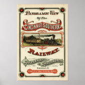 Vintage Ornate Cincinnati Train Route Advertising ポスター (正面)