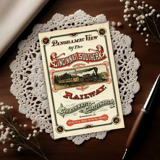Vintage Ornate Cincinnati Train Route Advertising ポストカード