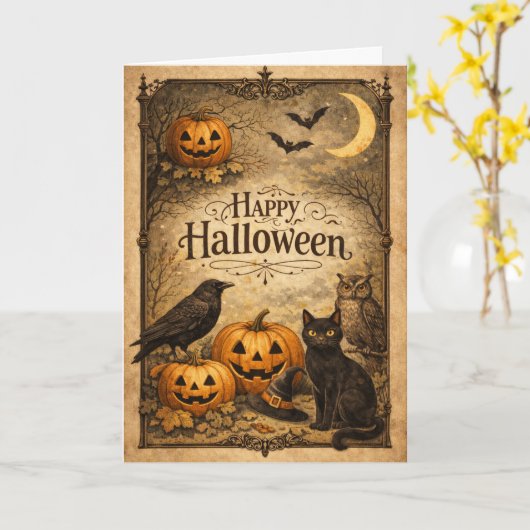 Vintage Ornate Halloween カード (黄色い花)