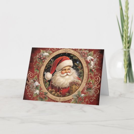 Vintage Ornate Santa Claus Christmas シーズンカード (正面)