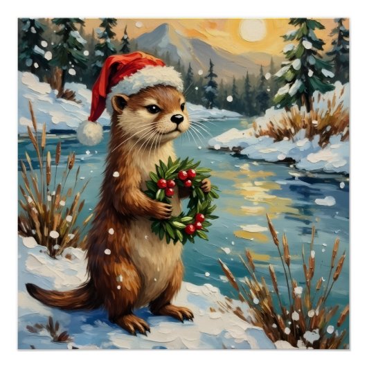Vintage Otter with Christmas Wreath by Frozen ポスター (正面)