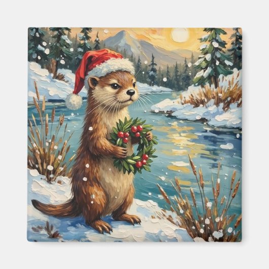 Vintage Otter with Christmas Wreath by Frozen マグネット (正面)