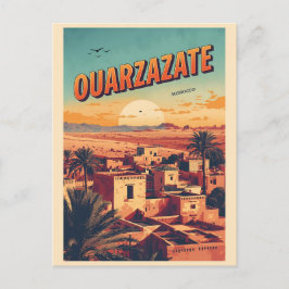 Vintage Ouarzazate city kasbah Sahara Desert moroc ポストカード