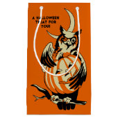 Vintage Owl and Witch Custom Message Halloween スモールペーパーバッグ (正面)