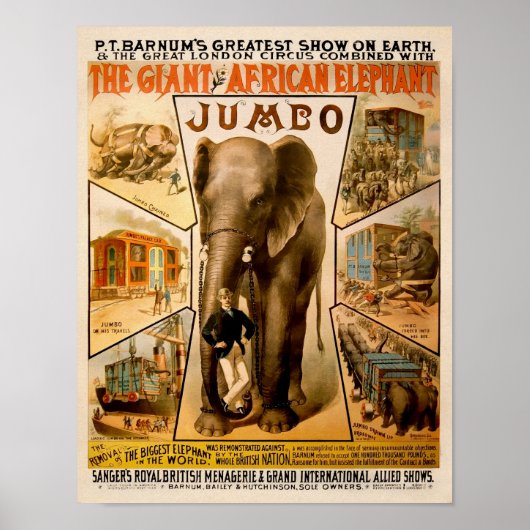 Vintage P.T. Barnum's Jumbo Poster ポスター (正面)