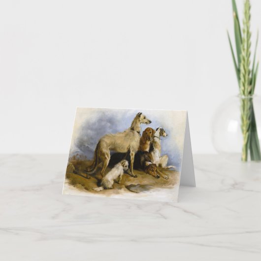 Vintage painting of five cute dogs カード (正面)