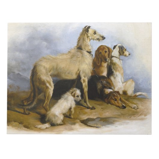 Vintage painting of five cute dogs ノートパッド (正面)