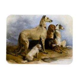 Vintage painting of five cute dogs マグネット