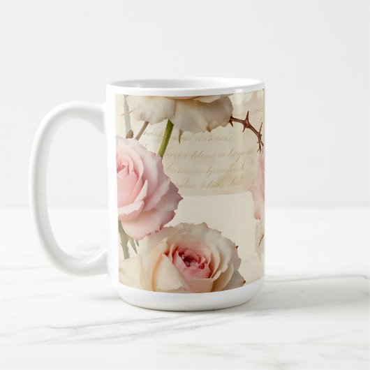 Vintage Pale Pink Rose Script Pattern コーヒーマグカップ (左)