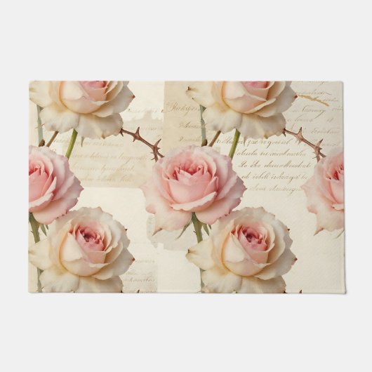 Vintage Pale Pink Rose Script Pattern ドアマット (正面)