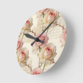 Vintage Pale Pink Rose Script Pattern ラウンド壁時計 (傾斜)