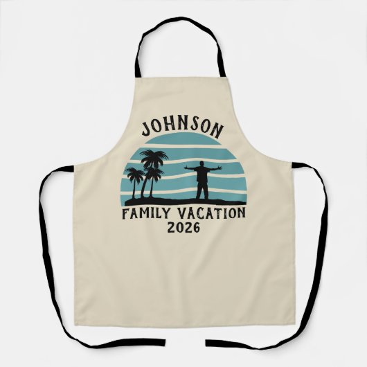 Vintage Palm Tree Sunset Custom Family Vacation エプロン (正面)