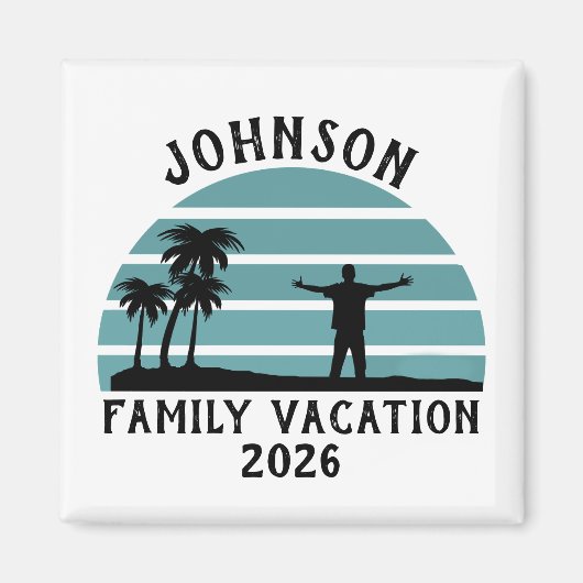 Vintage Palm Tree Sunset Custom Family Vacation マグネット (正面)