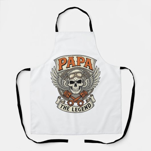 Vintage Papa Biker Skull Legend エプロン (正面)