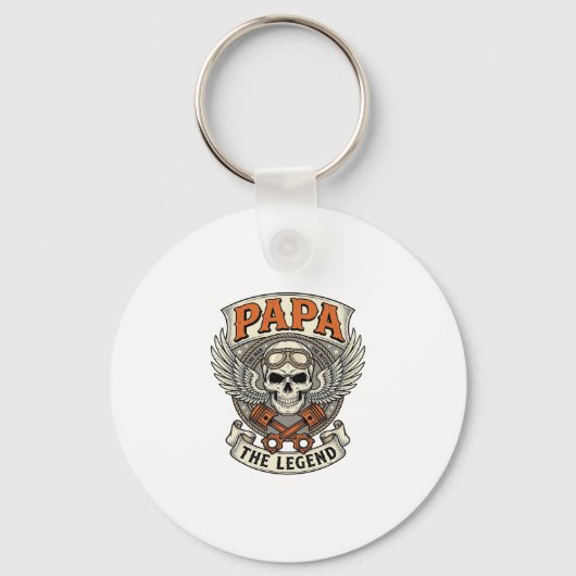 Vintage Papa Biker Skull Legend キーホルダー (正面)