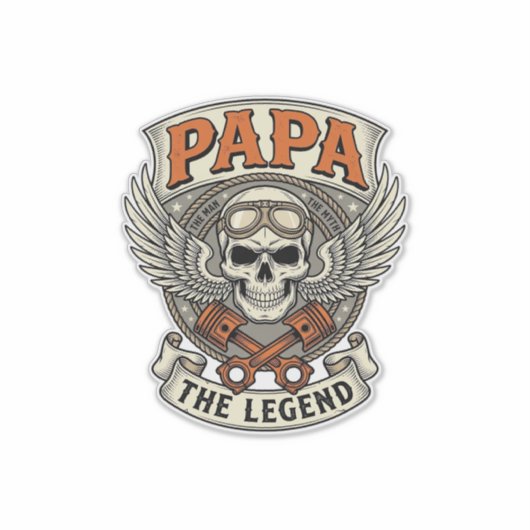 Vintage Papa Biker Skull Legend シール (正面)
