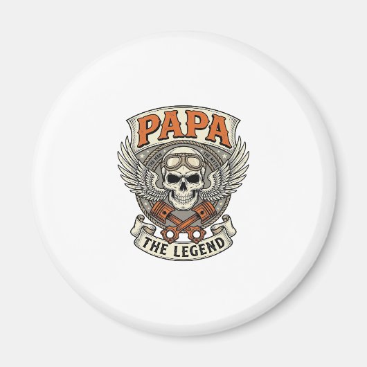 Vintage Papa Biker Skull Legend マグネット (正面)