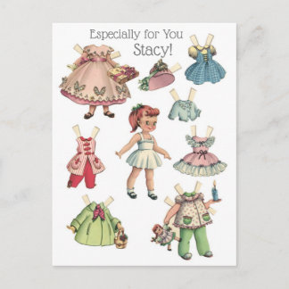 Vintage Paper Doll Image with Dresses Personalized ポストカード