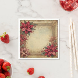 Vintage Paper Floral Poinsettia Frame Decoupage スタンダードカクテルナプキン