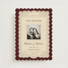 Vintage Paper Lace Burgundy Save the Date