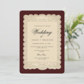 Vintage Paper Lace Burgundy Wedding 招待状 (スタンド正面)