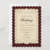 Vintage Paper Lace Burgundy Wedding 招待状 (正面)