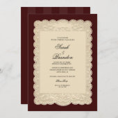 Vintage Paper Lace Burgundy Wedding Invitation 招待状 (正面/裏面)
