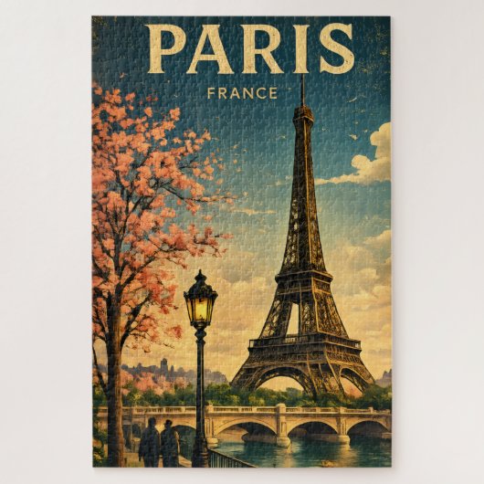 Vintage Paris France Travel Poster Jigsaw ジグソーパズル (縦)