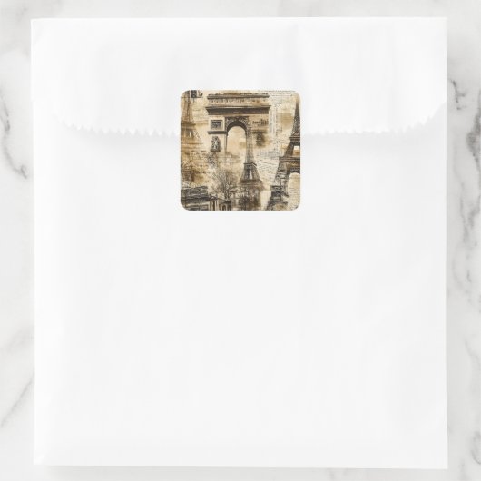 Vintage Paris French Landmark Pattern スクエアシール (バッグ)