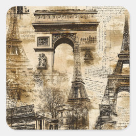 Vintage Paris French Landmark Pattern スクエアシール