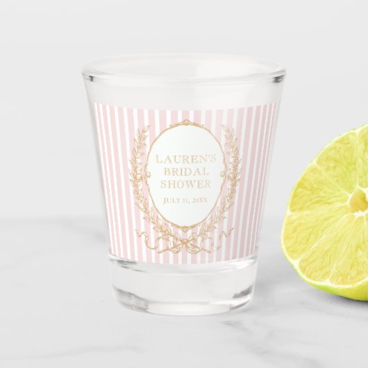 Vintage Paris Glam | Pink Stripe Bridal Shower ショットグラス (正面)