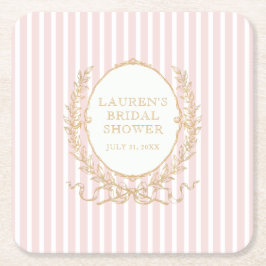 Vintage Paris Glam | Pink Stripe Bridal Shower スクエアペーパーコースター